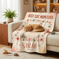 Best Cat Mom Ever Watercolor Pet Blanket — Custom Cat Portrait Fleece Throw | Trinmama image 2