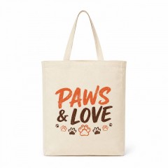 Paws & Love Canvas Tote Bag, Hand Lettered Cotton Shopper, Pet Lover Gift | Trinmama