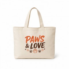 Paws & Love Canvas Tote Bag, Hand Lettered Cotton Shopper, Pet Lover Gift | Trinmama image 2