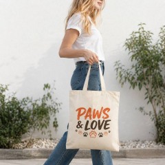 Paws & Love Canvas Tote Bag, Hand Lettered Cotton Shopper, Pet Lover Gift | Trinmama image 3