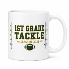 1st Grade Tackle Mug, Dark Green Varsity Ceramic Coffee Cup, Football Parent Gift | Trinmama