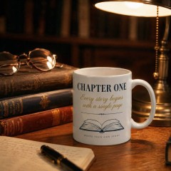 Chapter One Literary Quote Mug, Write Your Own Story Ceramic Coffee Cup, Vintage Book Lover Gift | Trinmama image 2