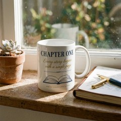 Chapter One Literary Quote Mug, Write Your Own Story Ceramic Coffee Cup, Vintage Book Lover Gift | Trinmama image 3