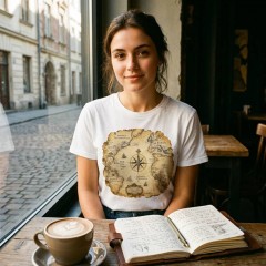 Antique World Map T-Shirt, Compass Rose Dark Academia, History Gift | Trinmama image 3
