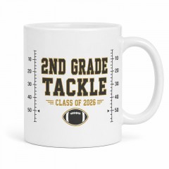 2nd Grade Tackle Mug, Dark Grey Varsity Ceramic Coffee Cup, Football Parent Gift | Trinmama