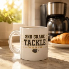 2nd Grade Tackle Mug, Dark Grey Varsity Ceramic Coffee Cup, Football Parent Gift | Trinmama image 2