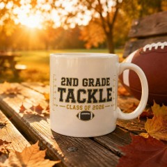 2nd Grade Tackle Mug, Dark Grey Varsity Ceramic Coffee Cup, Football Parent Gift | Trinmama image 3