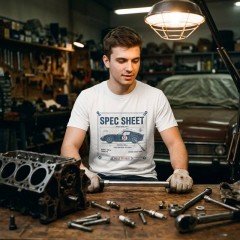 Spec Sheet Vintage Racing Car Blueprint Automotive T-Shirt image 3