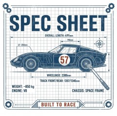 Spec Sheet Vintage Racing Car Blueprint Automotive T-Shirt image 4