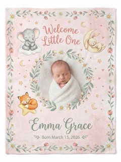 Welcome Baby Photo Fleece Blanket - Personalized Newborn Keepsake Throw