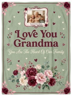 Love You Grandma Photo Fleece Blanket - Personalized Grandparent Gift Throw