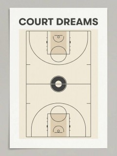 Court Dreams Basketball Poster - Minimalist Sports Wall Art Print for Dorm Room, Bedroom, Office Decor (Unframed)