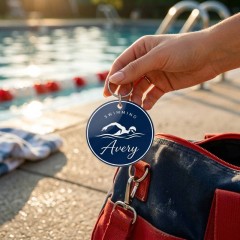 Swimming Game Day Personalized Name Keychain, Round Shape, Sports Gift | Trinmama image 2