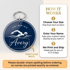 Swimming Game Day Personalized Name Keychain, Round Shape, Sports Gift | Trinmama image 4