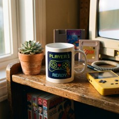 Player 1 Ready Pixel Art Gaming Mug, Retro 8-Bit Arcade Ceramic Coffee Cup, Gamer Gift | Trinmama image 3