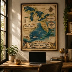 America's Finest Fishing Waters Poster, Vintage Nautical Chart Wall Art, Fishing Decor Gift | Trinmama image 3