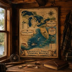 America's Finest Fishing Waters Poster, Vintage Nautical Chart Wall Art, Fishing Decor Gift | Trinmama image 2