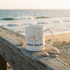Stay Salty Minimalist Coastal Wave Mug, Ocean Beach House Ceramic Coffee Cup, Coastal Decor Gift | Trinmama image 2