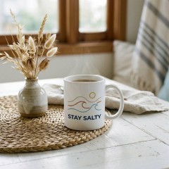 Stay Salty Minimalist Coastal Wave Mug, Ocean Beach House Ceramic Coffee Cup, Coastal Decor Gift | Trinmama image 3
