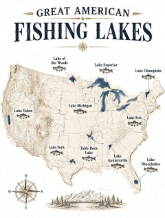 Great American Fishing Lakes Map Poster, Vintage Wall Art, Outdoor Decor Gift | Trinmama