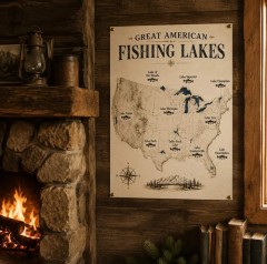 Great American Fishing Lakes Map Poster, Vintage Wall Art, Outdoor Decor Gift | Trinmama image 3