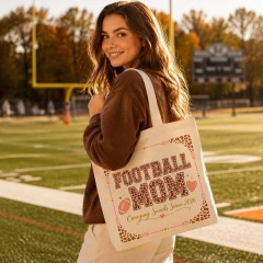Personalized Football Mom Leopard Tote Bag - Custom Year - Game Day Style image 3
