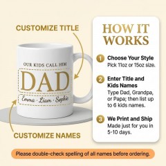 Our Kids Call Him Dad Mug, Personalized Ceramic Coffee Cup, Father's Day Gift | Trinmama image 4
