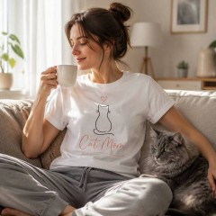 Personalized Cat Mom Floral Wreath T-Shirt, Custom Name Pet Lover, Cat Mom Gift | Trinmama image 2