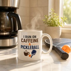 I Run on Caffeine & Pickleball - Ceramic Coffee Mug - Player Gift image 2