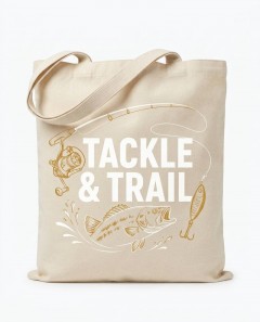 Tackle & Trail Fishing Gear Tote Bag, Funny Canvas Shopper, Gift for Anglers | Trinmama