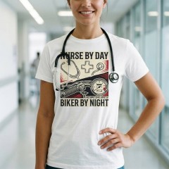 Nurse by Day Biker by Night Motorcycle Biker T-Shirt image 2
