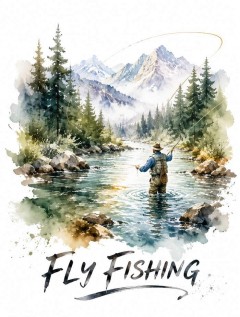 Fly Fishing Stream Watercolor Poster, Nature Wall Art, Outdoor Decor Gift | Trinmama