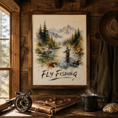 Fly Fishing Stream Watercolor Poster, Nature Wall Art, Outdoor Decor Gift | Trinmama image 2