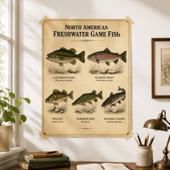 North American Freshwater Game Fish Poster, Vintage Field Guide Wall Art, Fishing Decor Gift | Trinmama image 2