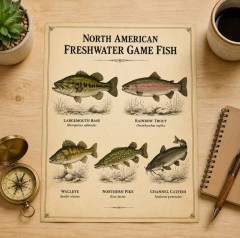 North American Freshwater Game Fish Poster, Vintage Field Guide Wall Art, Fishing Decor Gift | Trinmama image 3