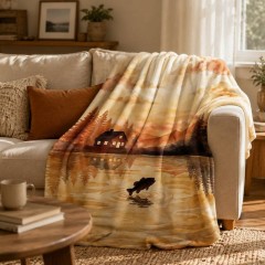 Fishing Cabin Lake View Fleece Blanket, Cozy Outdoor Throw, Home Decor Gift | Trinmama image 2