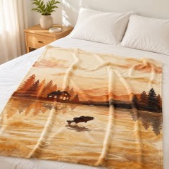 Fishing Cabin Lake View Fleece Blanket, Cozy Outdoor Throw, Home Decor Gift | Trinmama image 3