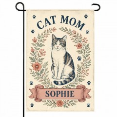 Personalized Cat Lady Garden Flag - Custom Name Cat Mom Pet Lover Flag