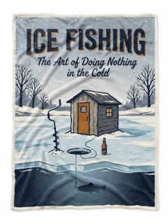 Ice Fishing Fleece Blanket, Cozy Winter Throw, Funny Gift for Men | Trinmama