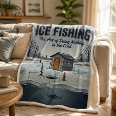 Ice Fishing Fleece Blanket, Cozy Winter Throw, Funny Gift for Men | Trinmama image 2