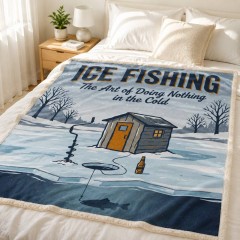 Ice Fishing Fleece Blanket, Cozy Winter Throw, Funny Gift for Men | Trinmama image 3