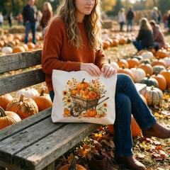Pumpkin Patch Autumn Tote Bag, Cute Fall Harvest Cotton Canvas Reusable Shopping Bag | Trinmama image 4