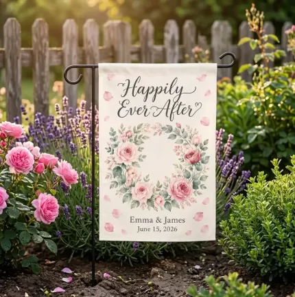 Happily Ever After Garden Flag – Custom Names & Date Wedding Decor image 2