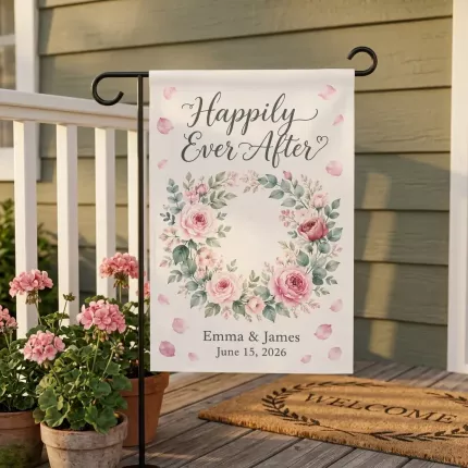 Happily Ever After Garden Flag – Custom Names & Date Wedding Decor image 3