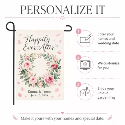Happily Ever After Garden Flag – Custom Names & Date Wedding Decor image 5