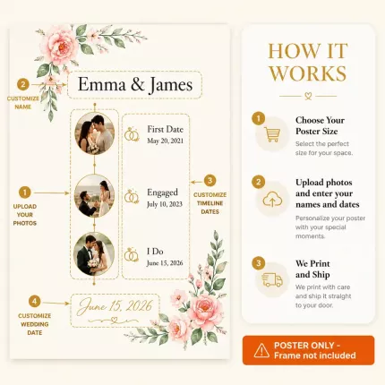Love Story Timeline Poster, Custom Wedding Photo Timeline, Personalized Anniversary Gift | Trinmama image 4
