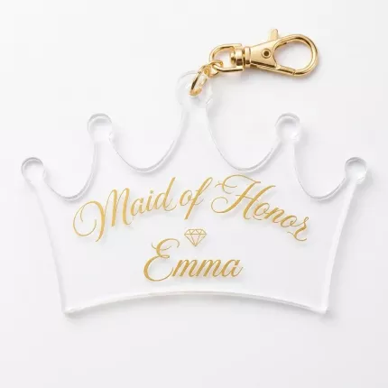 Maid of Honor Keychain, Personalized Crown-Shaped Acrylic Keychain, Custom Bridal Party Gift