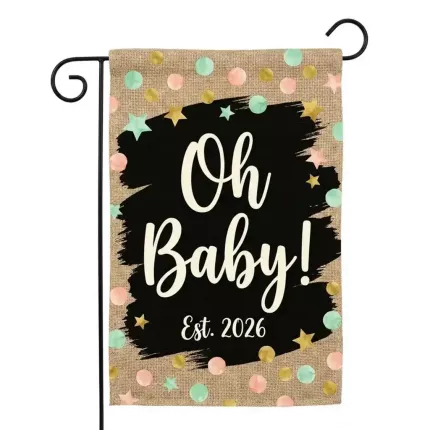 Oh Baby Personalized Garden Flag, Baby Shower Outdoor Decor, Custom Name & Year, Modern Confetti Design