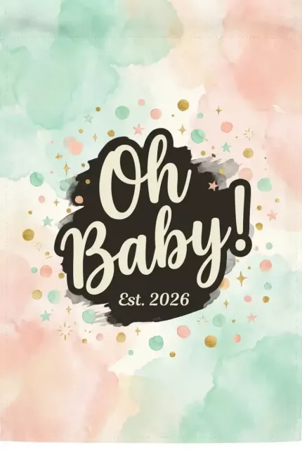 Oh Baby Personalized Garden Flag, Baby Shower Outdoor Decor, Custom Name & Year, Modern Confetti Design image 4