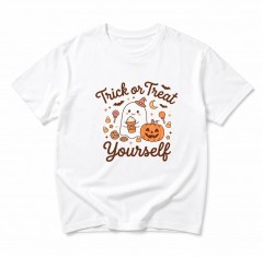 Trick or Treat Yourself Halloween T-Shirt, Cute Ghost Pumpkin Spice Graphic Tee